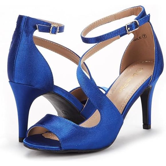 Women's NILE Fashion Stilettos Open Toe Pump Royal Blue Satin Heel Sandals - Picture 3 of 6